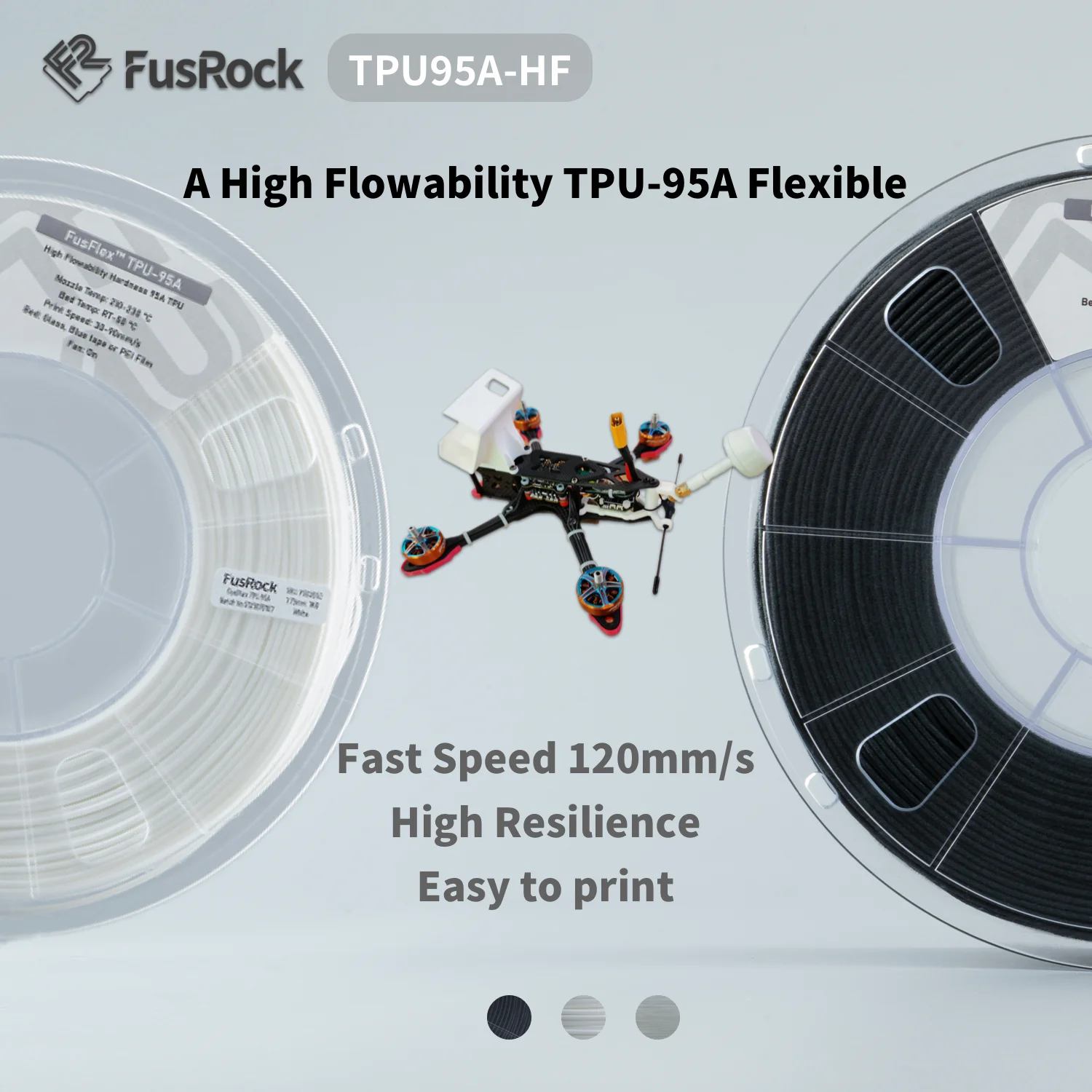 

TPU 95A High Flow Filament 1.75mm，TPU95A-HF Flexible 3D Printer Filament Fit Most FDM 3D Printers，High Resilience，Suitable for