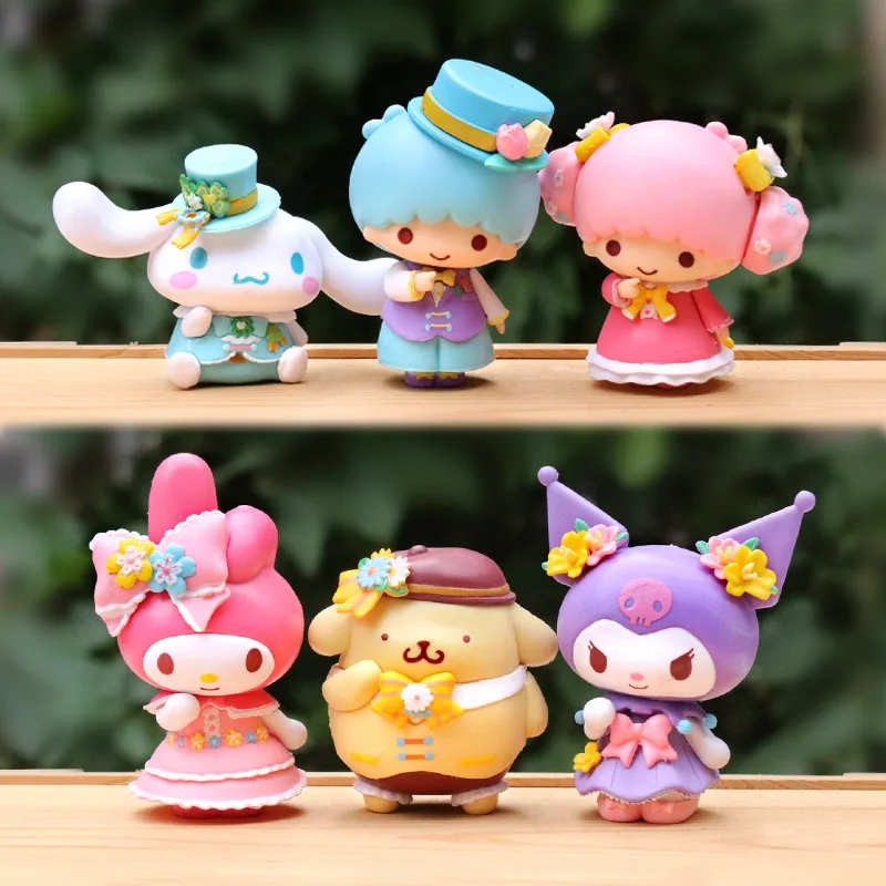

6 шт. аниме-фигурки Sanrio, милая кукла My Melody Kuromi Cinnamoroll Kawaii, экшн-фигурка, Рождественский подарок