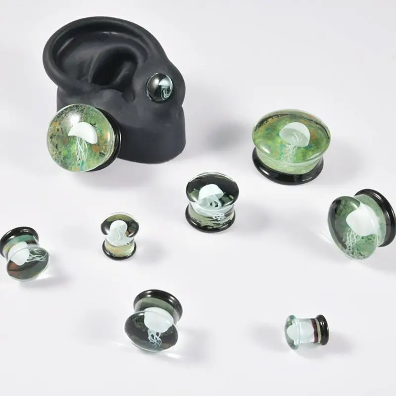 31BB Practical Geometric Jellyfish Ear Plugs Glass Texture Fashion Ear Stretcher