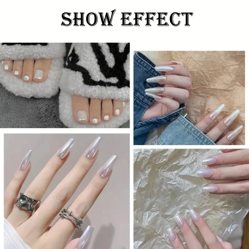 Mirror Nail Powder Pigment Pearl White Rubbing on Nail Art Glitter Dust Chrome Aurora Blue Manicure Holographic Decorations