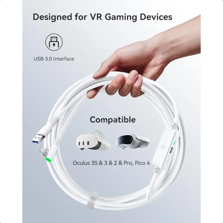 كابل ربط VR ممتاز بطول 16 قدم مع شحن USB 3.0 متوافق مع Meta Quest 3s Oculus Quest 3 2 Pro Pico 4 PC VR وSteam VR P