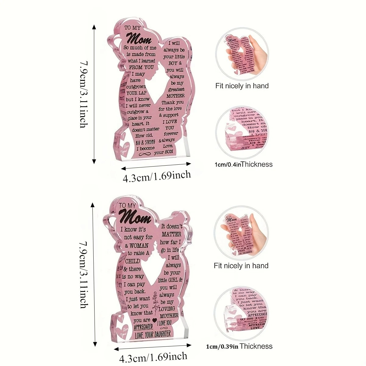 1/2 Stück Acryl-Plakette Muttertagsgeschenk von Tochter, Herzliches Mama-Geschenk von Sohn, Rosa Acryl Schreibtisch-Deko, Geburtstagsgeschenk für Mama – Detail 1