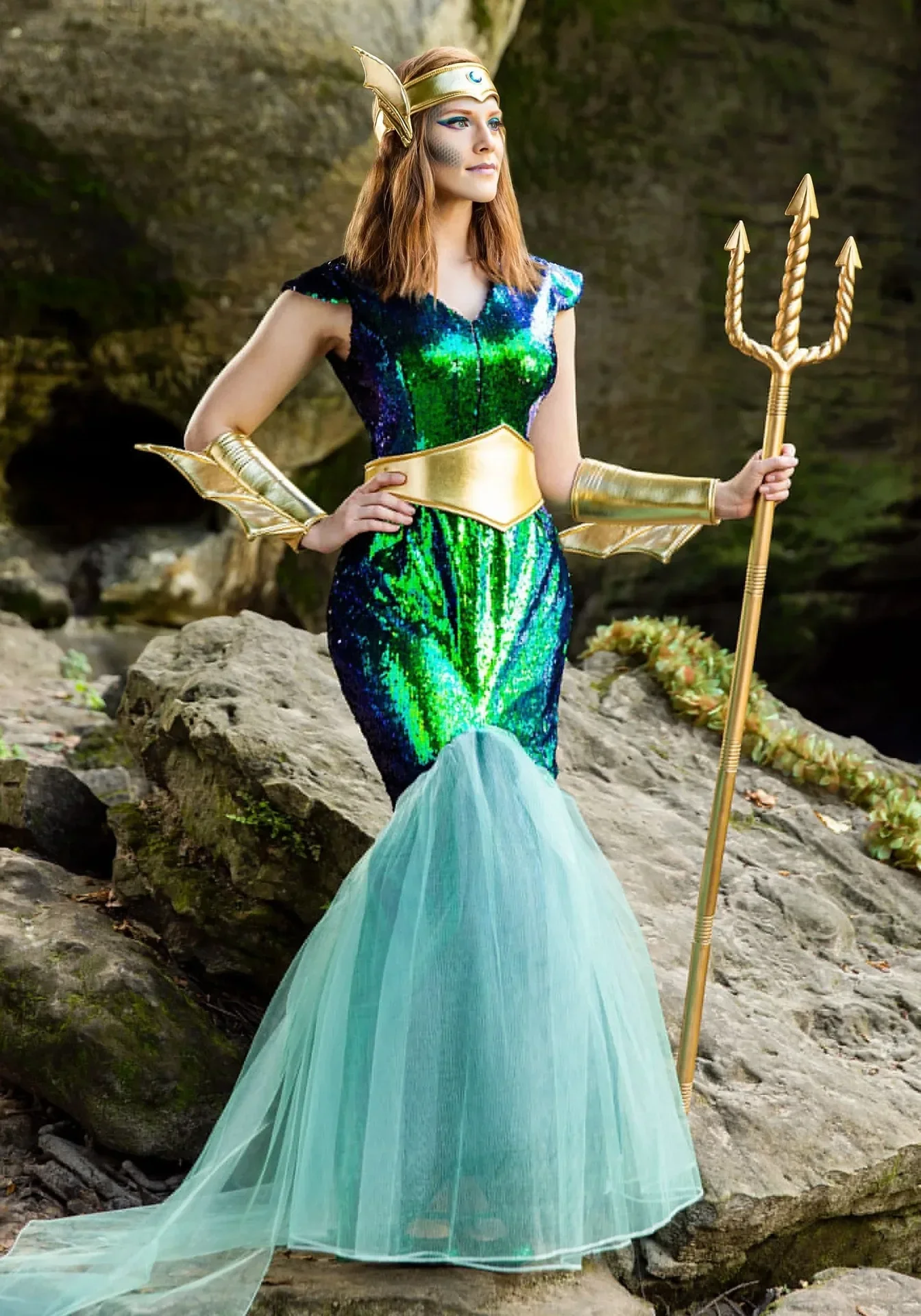 Mermaid Princess Dress Sexy Deluxe Couple Women Men Neptune Poseidon Cosplay Costume Adult Men King Ptolemaic Sea Siren