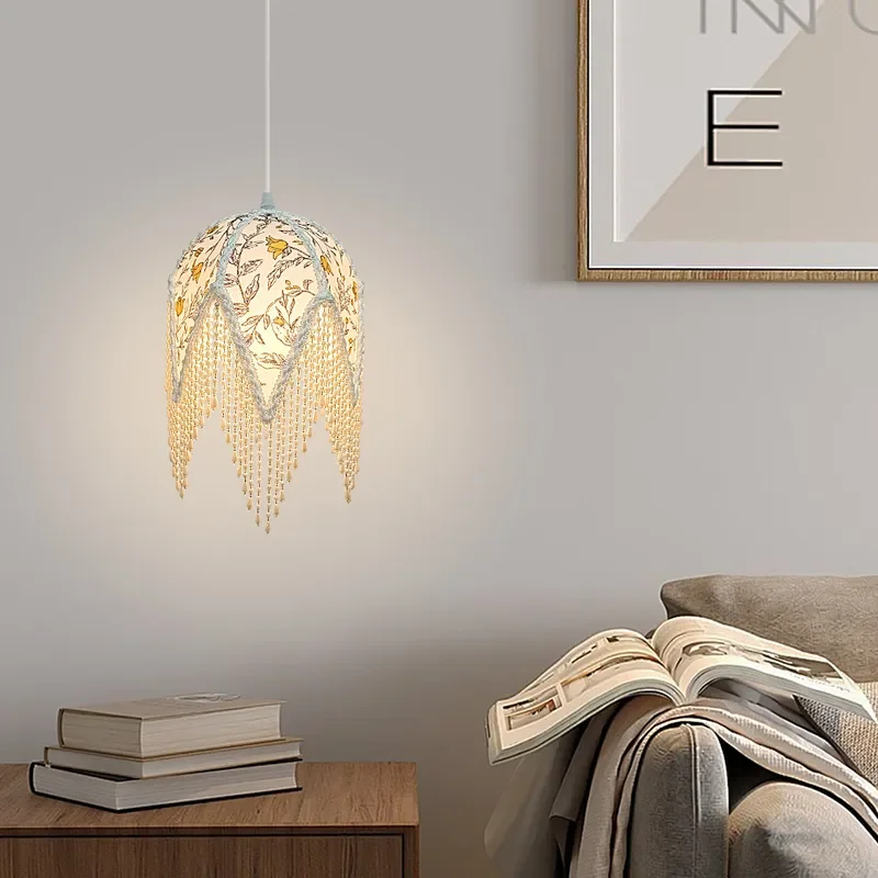 Modern Hexagonal Chandelier with White Floral Pearl Accents Creative Small Yellow Flower Design for Bedroom Dining Room