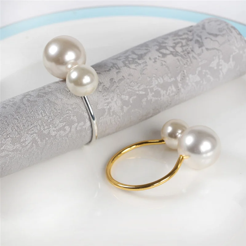 1 PC Elegant Pearls Napkin Rings Gold Christening Bangle Metal Napkin Holder Wedding Gift Bridal Shower Decor Party Supplie