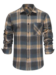 Cotton Autumn Men's Long Sleeve Shirt Plaid Casual Plus Size Men's Classic Social Dress Shirt Formal Business Office Work Shirts
