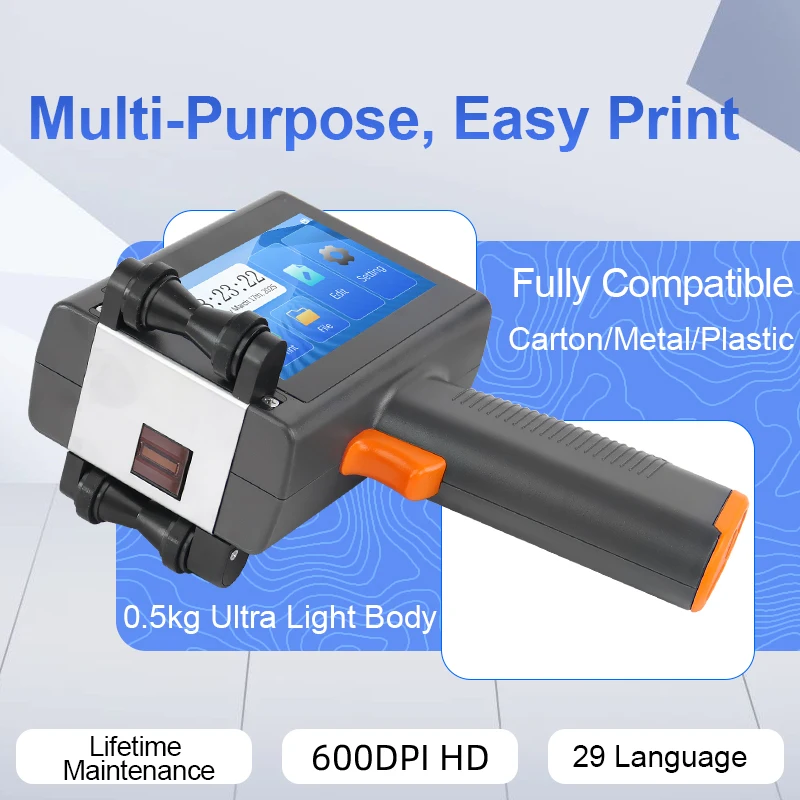 T10 handheld inkjet printer HD 600dpi spray height 2-12.7mm 4.3 inch touch screen inkjet printer suitable for various materials