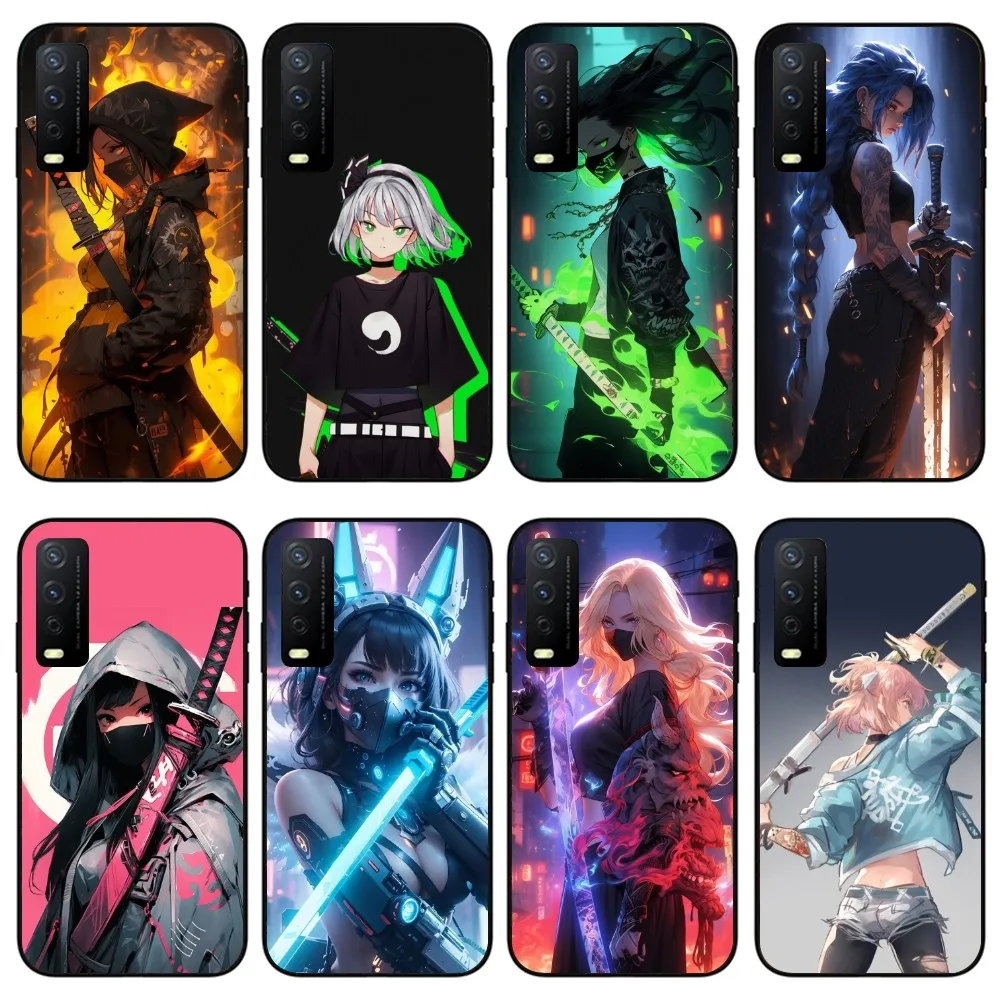 Weapon Sword Girl Mobile Cell Phone Case for VIVO Y95 Y93 Y31 Y20 V19 V17 V15 Pro X60 NEX Black Soft Phone Cover Funda