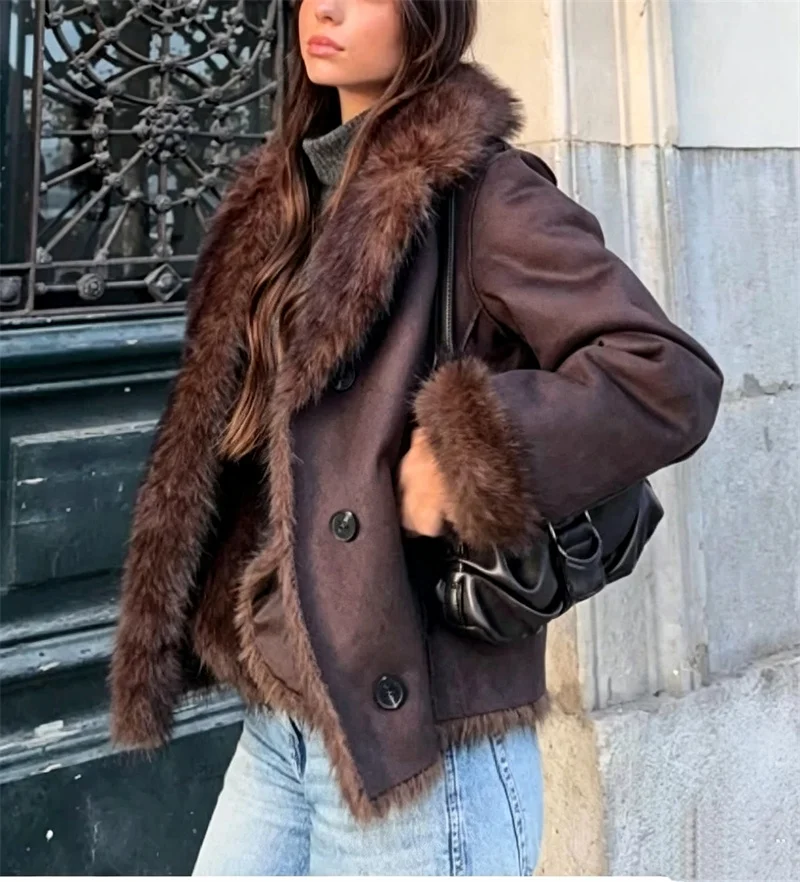 Guobioziy 2026 Ladies Lapel Faux Leather Coat Double‑sided Wear Winter Outerwear