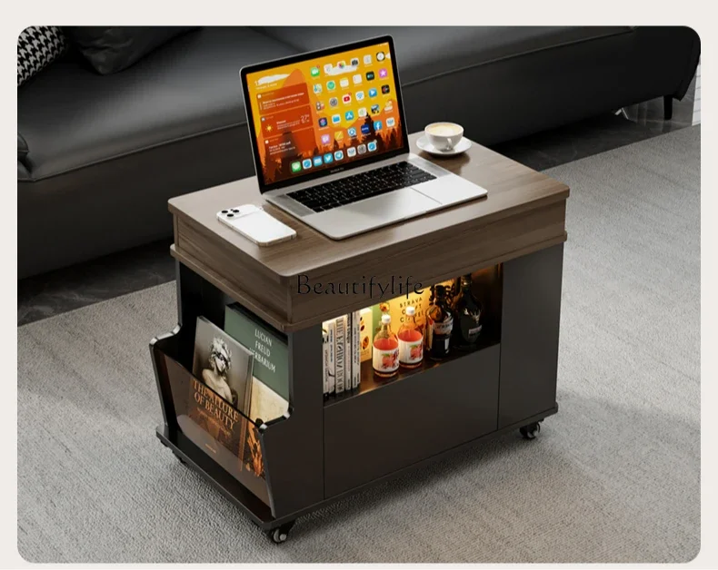 

Small Movable Coffee Table Modern Simple Mini Table Cart Shelf