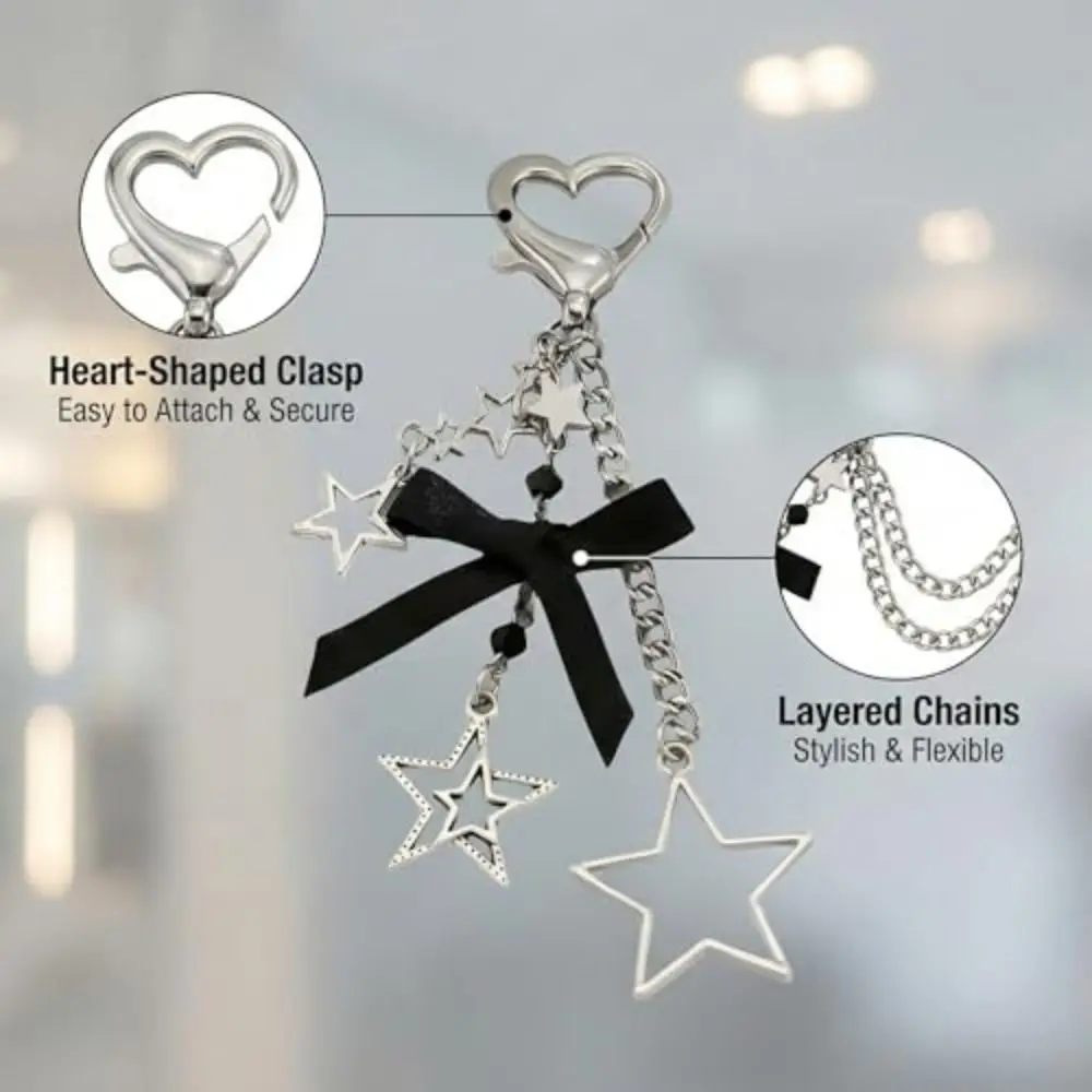 Simple Five-pointed Star Pendant Keychain Hanging Bowknot Key Chains Bag Keyring Jewelry For Women Girl