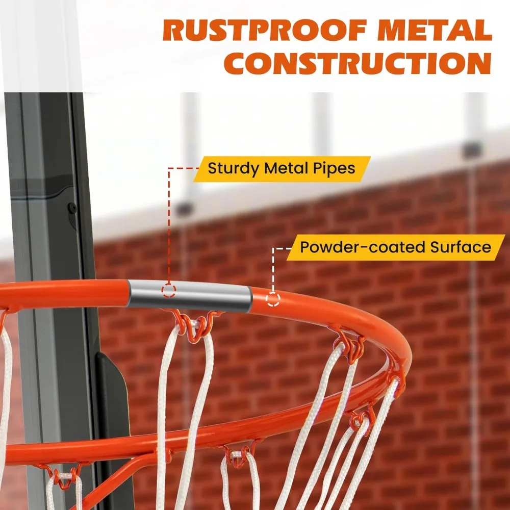15/18 Inch Basketball Rim Replacement with All-Weather Net, Rust-Resistant Hoop for Wall/Door Mounting Indoor Outdoor Use