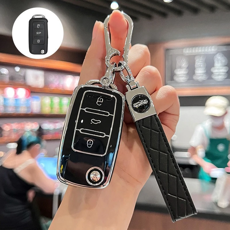 Für VW Volkswagen Schlüsselhülle, TPU-Schutzhülle mit Schlüsselanhänger, kompatibel mit Bora Sagitar Tiguan Modellen, 4 Farben
