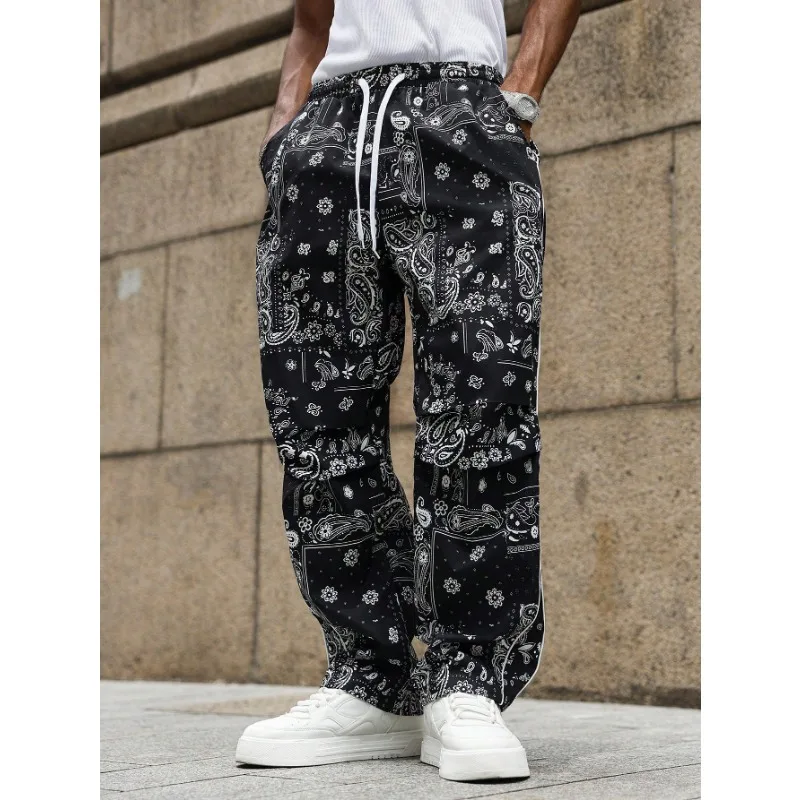 Vintage Paisley Patterns Street Pants For Men Elastic Drawstring Sweatpants Joggers With Side Pockets Casual Fall Trousers