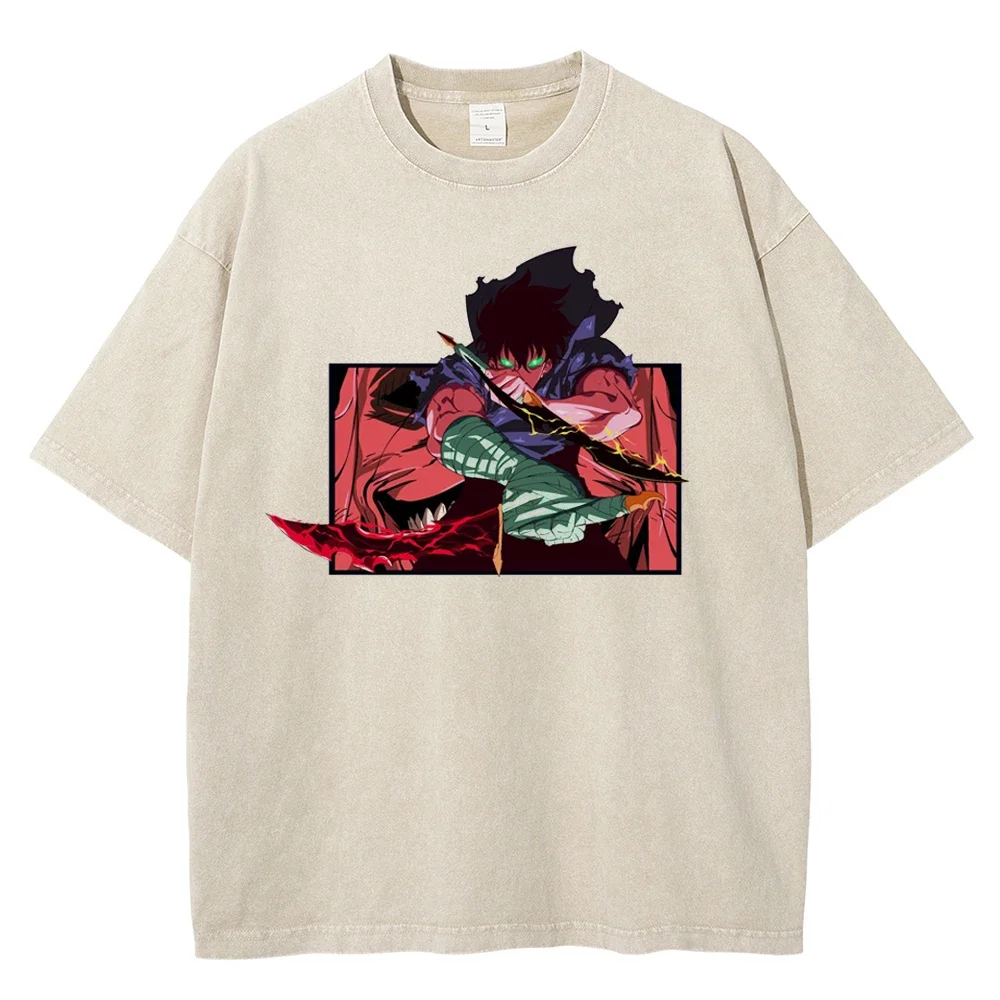 

Men Washed Apricot Loose T-Shirt Hip Hop Streetwear Anime Graphic Print Oversize Tshirt Summer Short Sleeve Cotton Vintage Tee