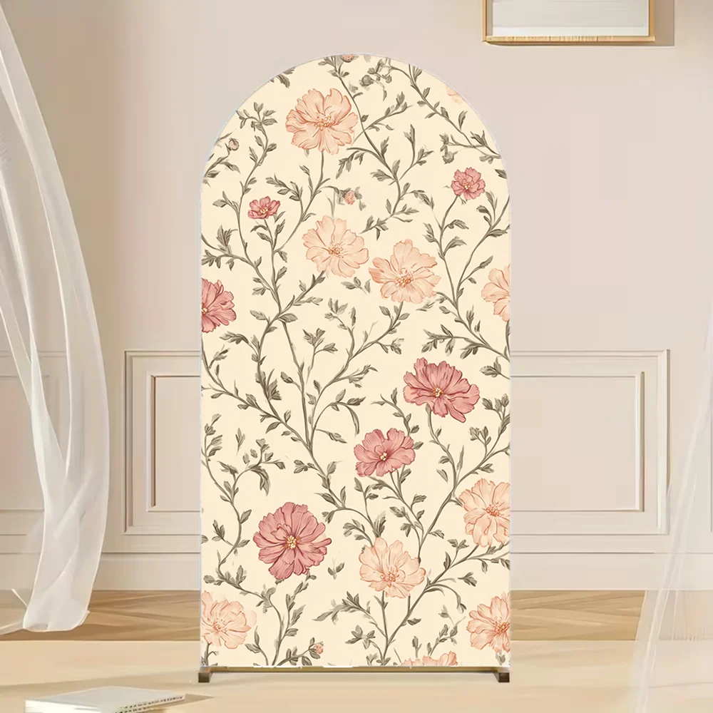 

Custom 2-Sided Pink Flowers Butterfly Girl Birthday Party Baby Shower Cover Chiara Arch Background Decor Backdrop Photo