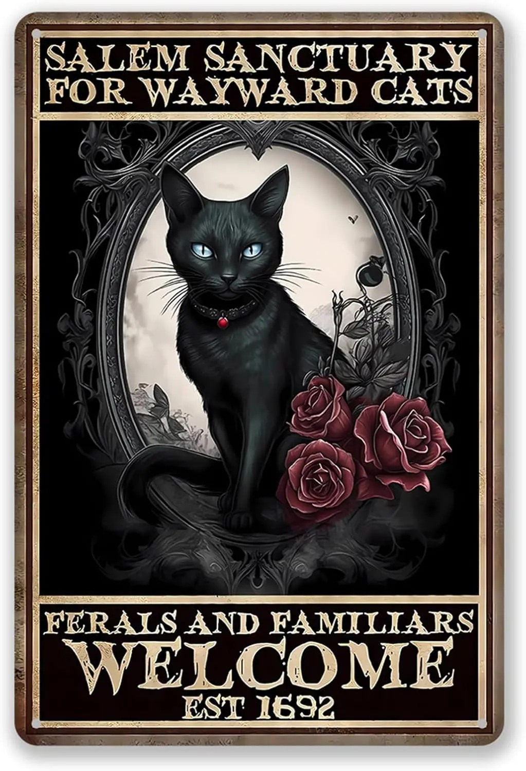 Gothic Black Cat Wall Decor - Vintage Witchcraft Metal Art, Home Wall Decoration,   Sturdy and Durable Aluminum Sign--Tin Sign