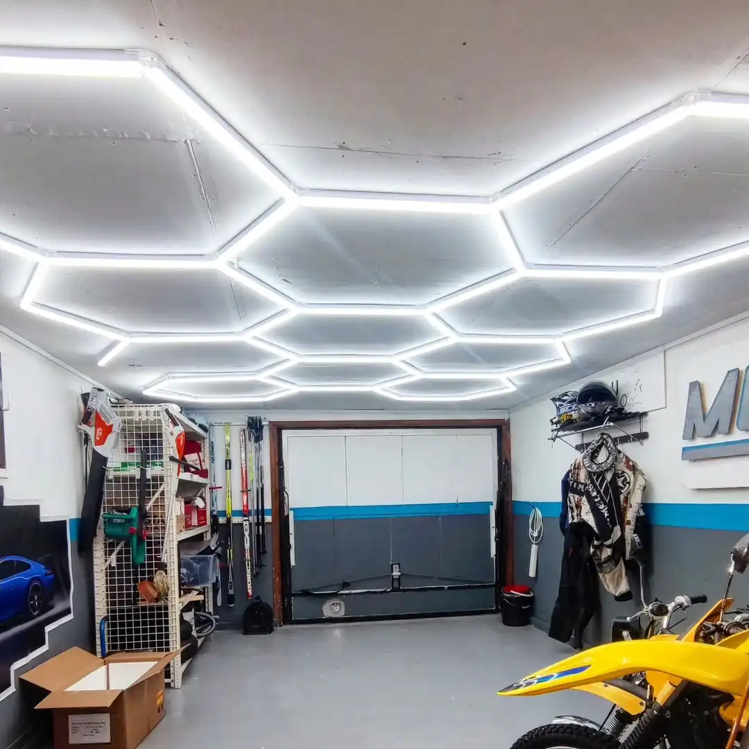 

Hexagon LED Garage Light 110-240V 6500K Honeycomb Ceiling LED Lighting for Car Detailing Shop Barbershop Gym Car Wash Room