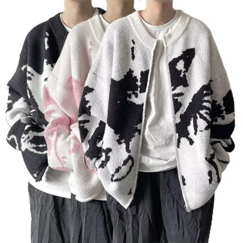 سترة صوفية رجالية من قماش الجاكار غير منتظمة مقاس كبير لخريف وشتاء