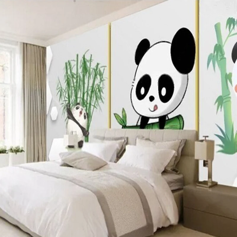 Modern creative cartoon panda brick wall children's room wallpaper TV luxurious home decoration bedroom background wall