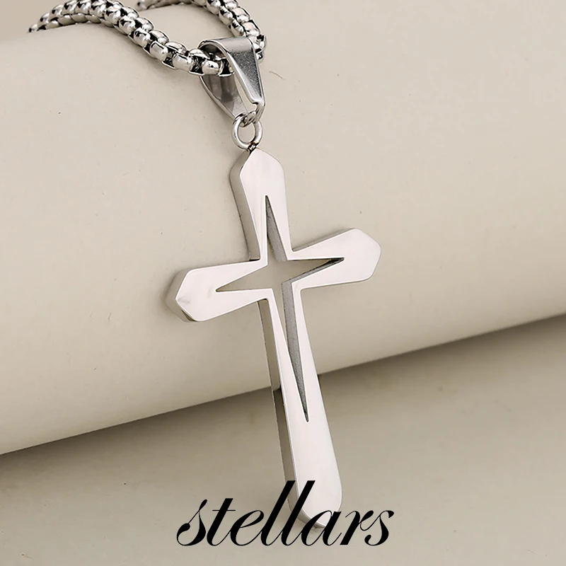 

Stainless Steel Hollow Cross Necklace for Men and Women Stylish Pendant Personalized Simple Hip-Hop Hot-selling