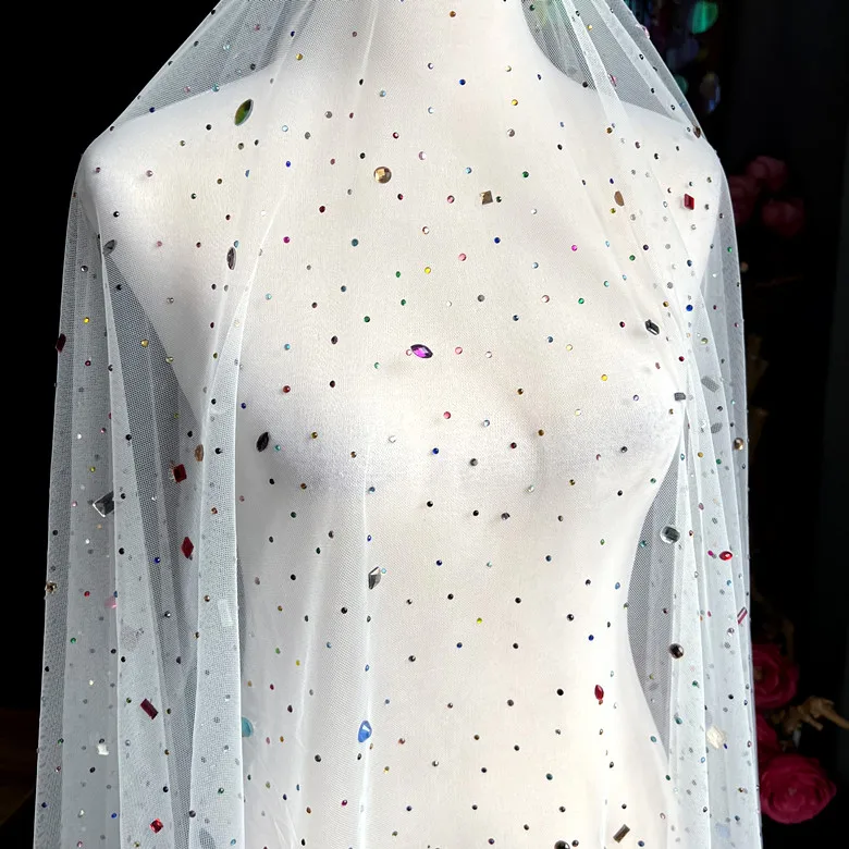 

Multi Color Hot Drill Mesh Fabric.Bride Wedding Dress.Shining Stage Costumes Fabrics. DIY Sewing Accessories.Swiss Voile Lace