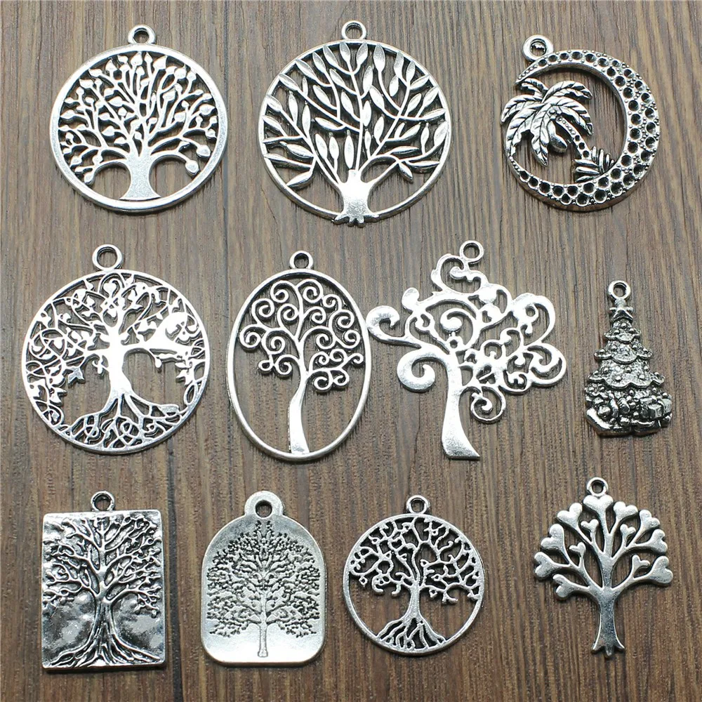 5 pçs encantos árvore antigo prata cor árvore encantos para fazer jóias encantos árvore jóias descobertas diy