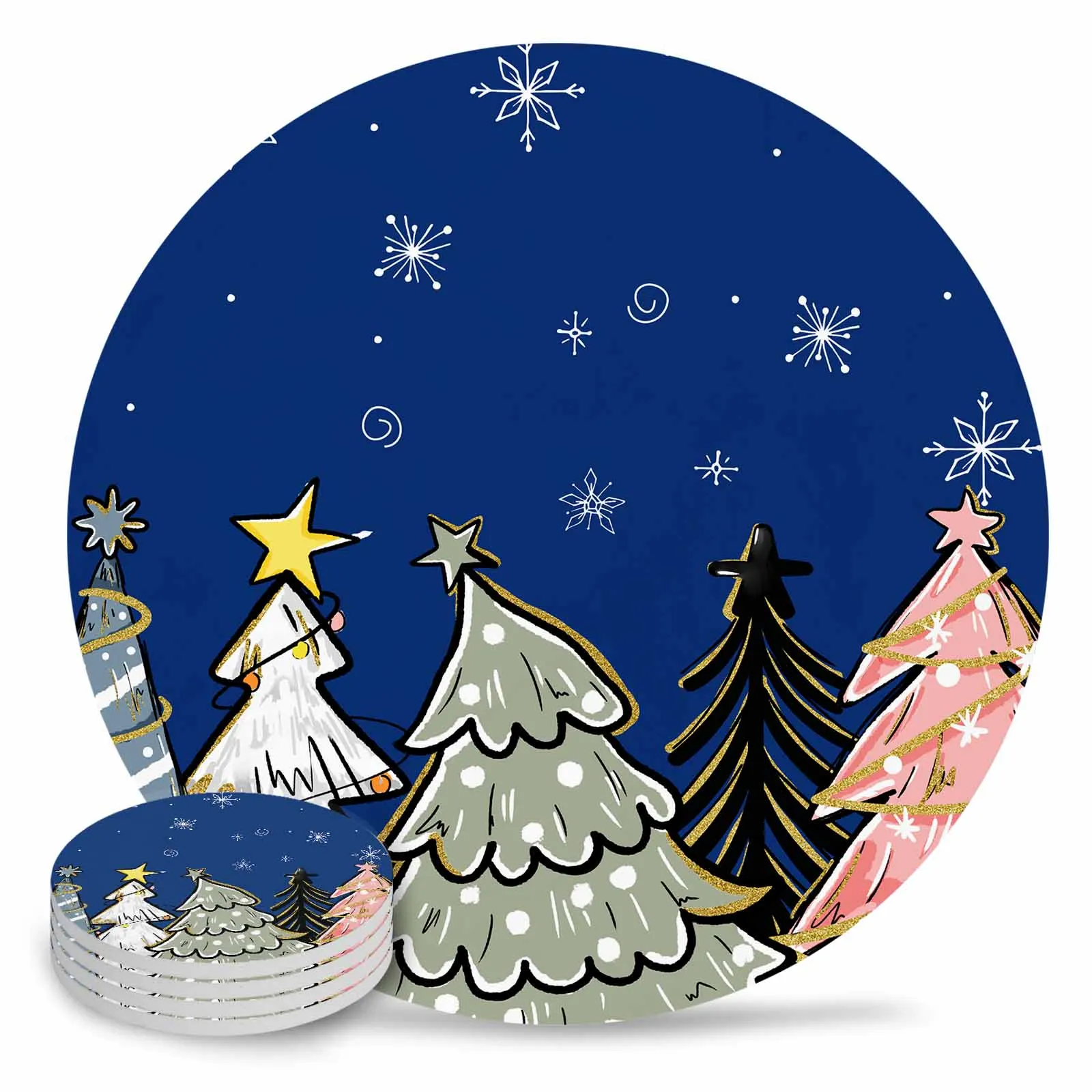 

Подставка под чашку, снежинки, подставки для чашек с ручной росписью в виде рождественской елки, коврик для напитков, чая, кофе, посуда для напитков, кухня, столовый бар