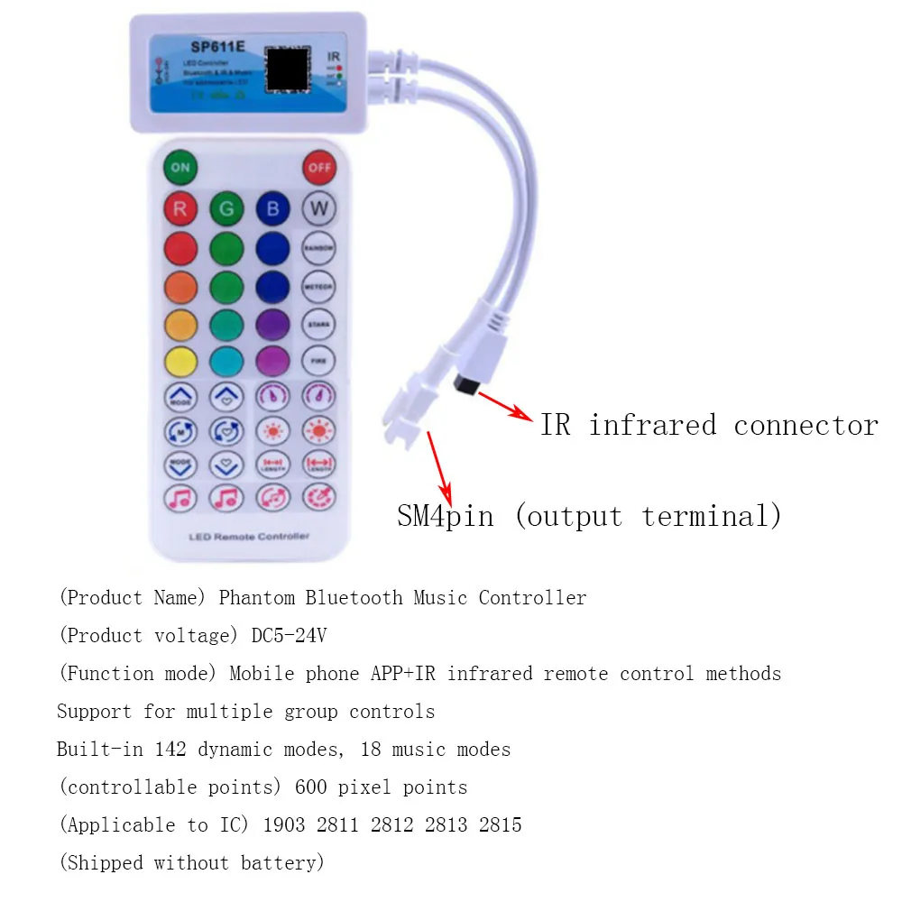 WS2815 WS2813 LED Light Controller Four Wire Full Color Controller RF 17key 21Key Remote Wireless+Fantasy Effect 4pin SM JST RGB