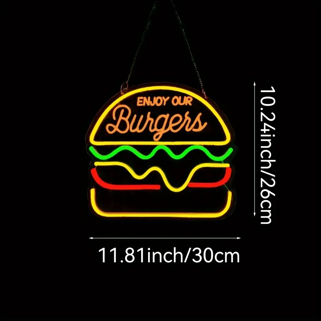 Burger Neon Sign, Colorful Shape USB Powered,For Burger Snack Shop Decoration Background Hanging Wall Atmosphere Light
