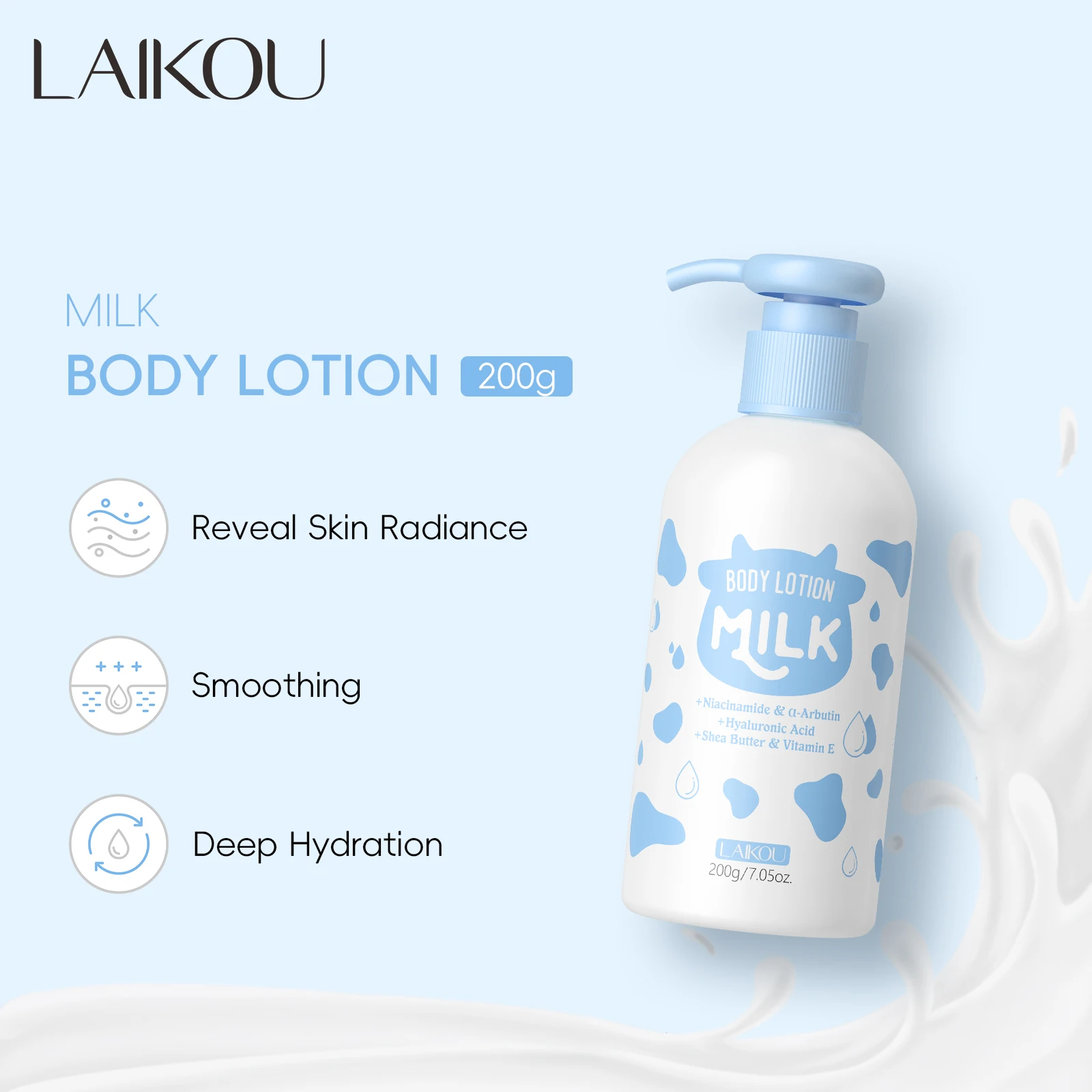 

LAIKOU Milk Body Lotion Deep Hydrating Body Moisturizer Smoothing Skin Therapy Brightening Treatment 200g