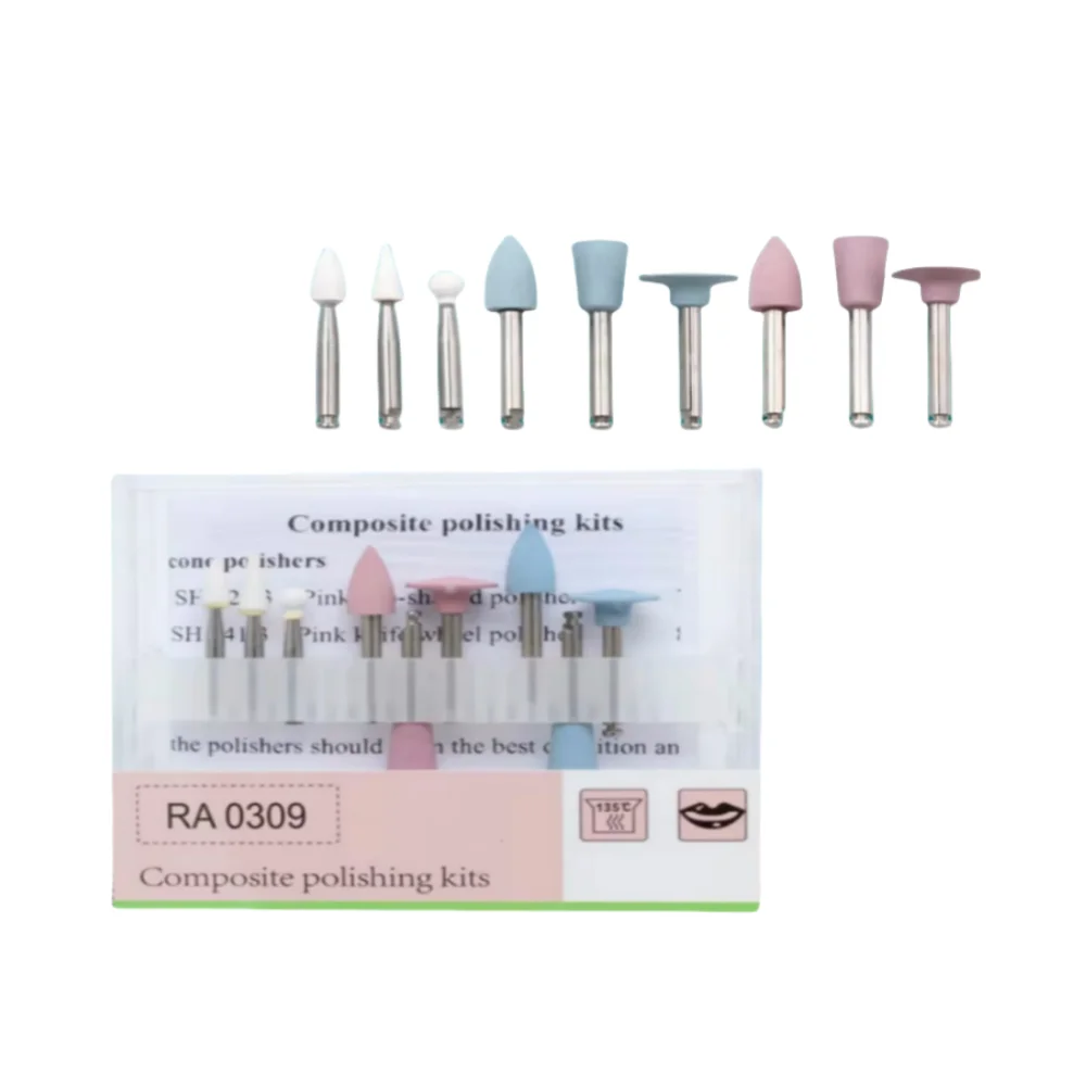 9Pcs RA0309 Dental Polishing Kit - Composite Resin Polishers for Low Speed Handpiece & Contra Angle