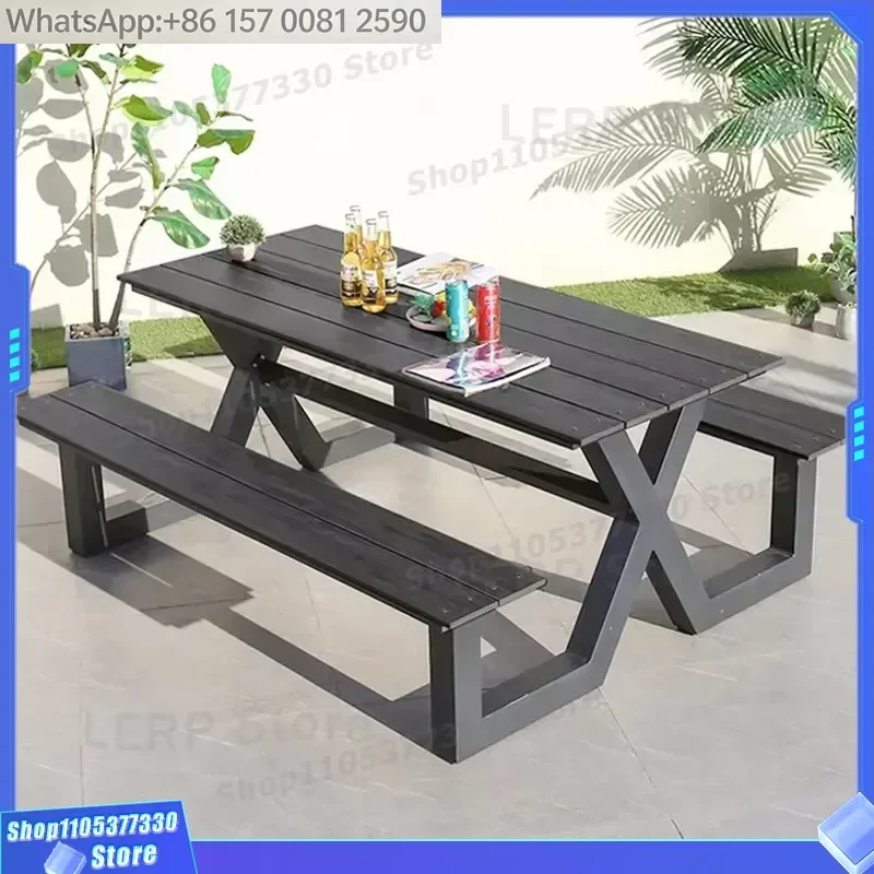 Outdoor Patio Hotel Restaurant Dining Plastic Wood Table and Chairs Modern Park Picnic Wooden Table With Bench
