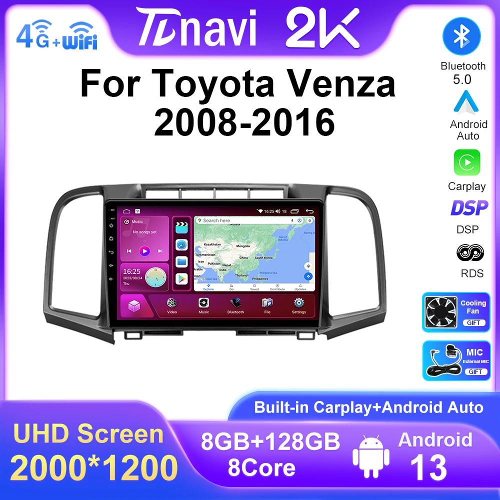 Unidade principal carplay para toyota venza 2008 2009 2010 - 2016 reprodutor de vídeo multimídia de carro android rádio automático navegação navegador gps