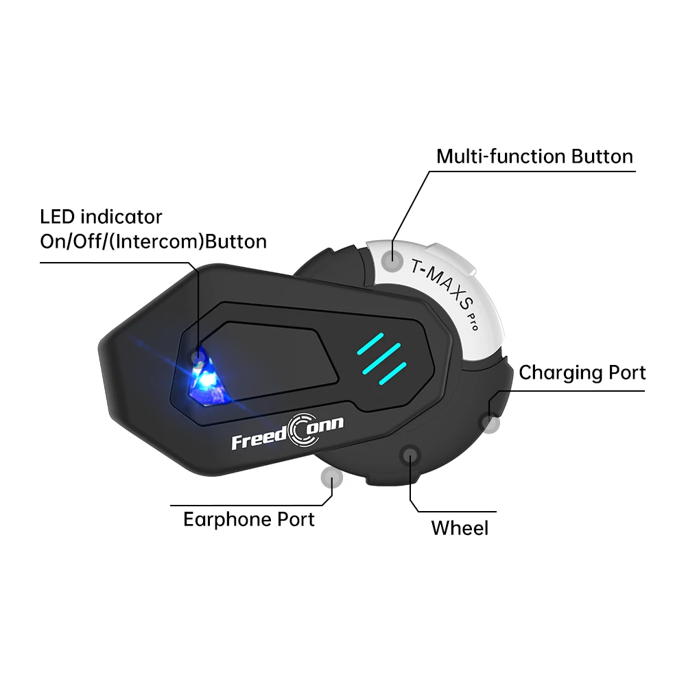 FreedConn T-MAX S Pro Motorcycle Helmet Headphone Full Duplex Intercom FM Radio Connection Third Brand Bluetooth Headset