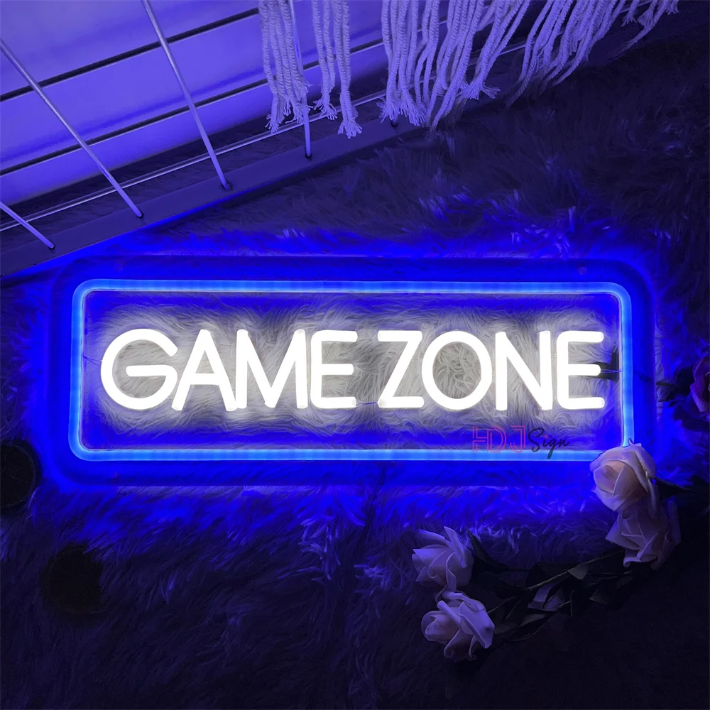 Game Zone-LED Neon Lights Sign para Sala de Jogos, Decoração de Parede, Luzes Noturnas, USB, Decoração de Festa em Bar