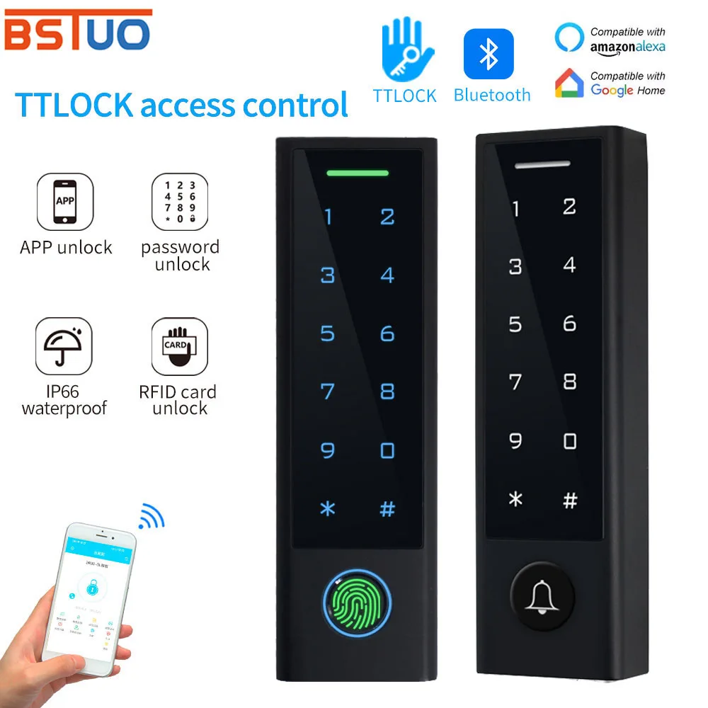 Waterproof TTLock App Standalone Access Control Keypad Digital Code Fingerprint IC Card Remote Control Access Controller Reader