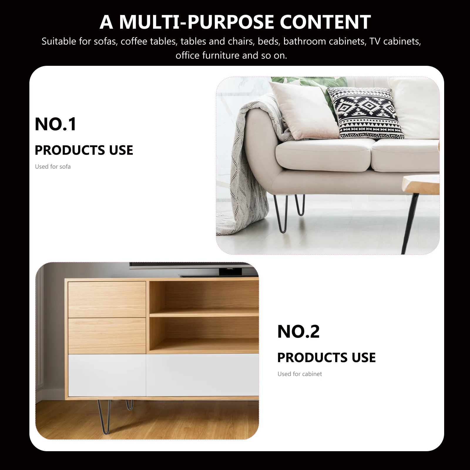 2 buah kaki logam dasar meja berongga untuk jepit rambut furnitur dapat dilipat 20x16cm kopi hitam