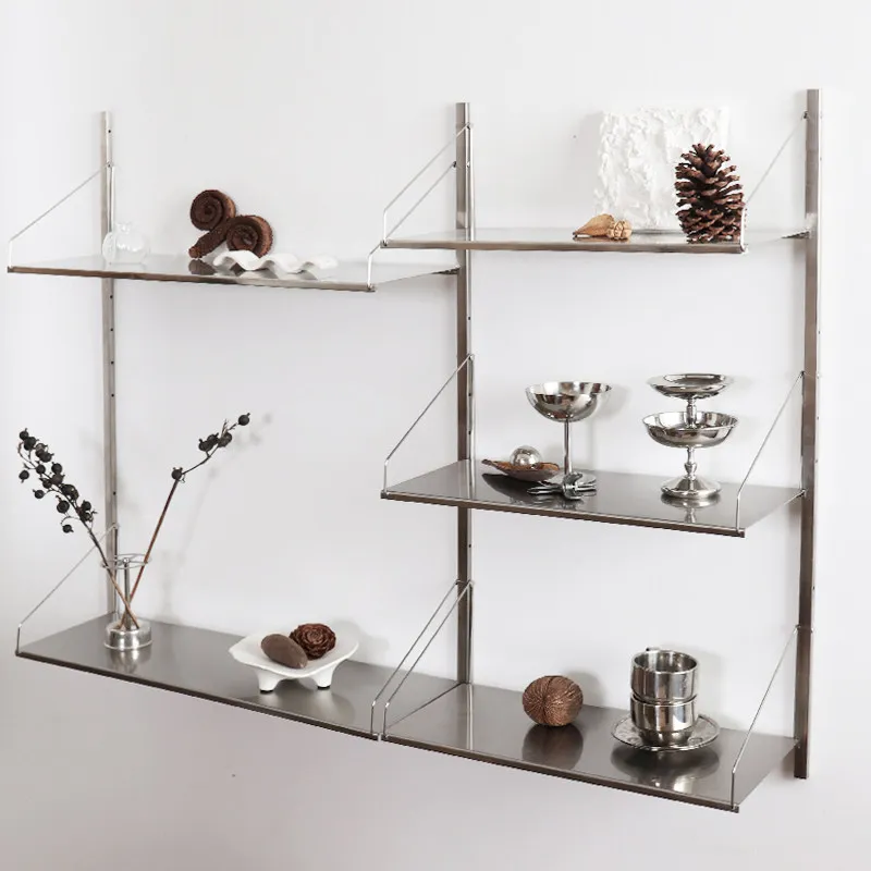 Bauhaus Bookshelf Stainless Steel Shelves Wall Mounted Storage Rack System Open Bookcase with Track Brackets for Living Room