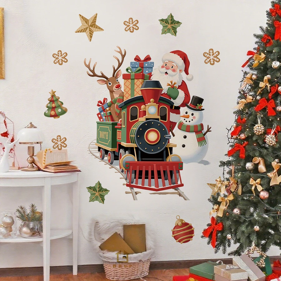 Christmas Train Wall Sticker Removable PVC Christmas Party Decoration  Suitable For Bedroom Nursery Room Festive Home Decoration