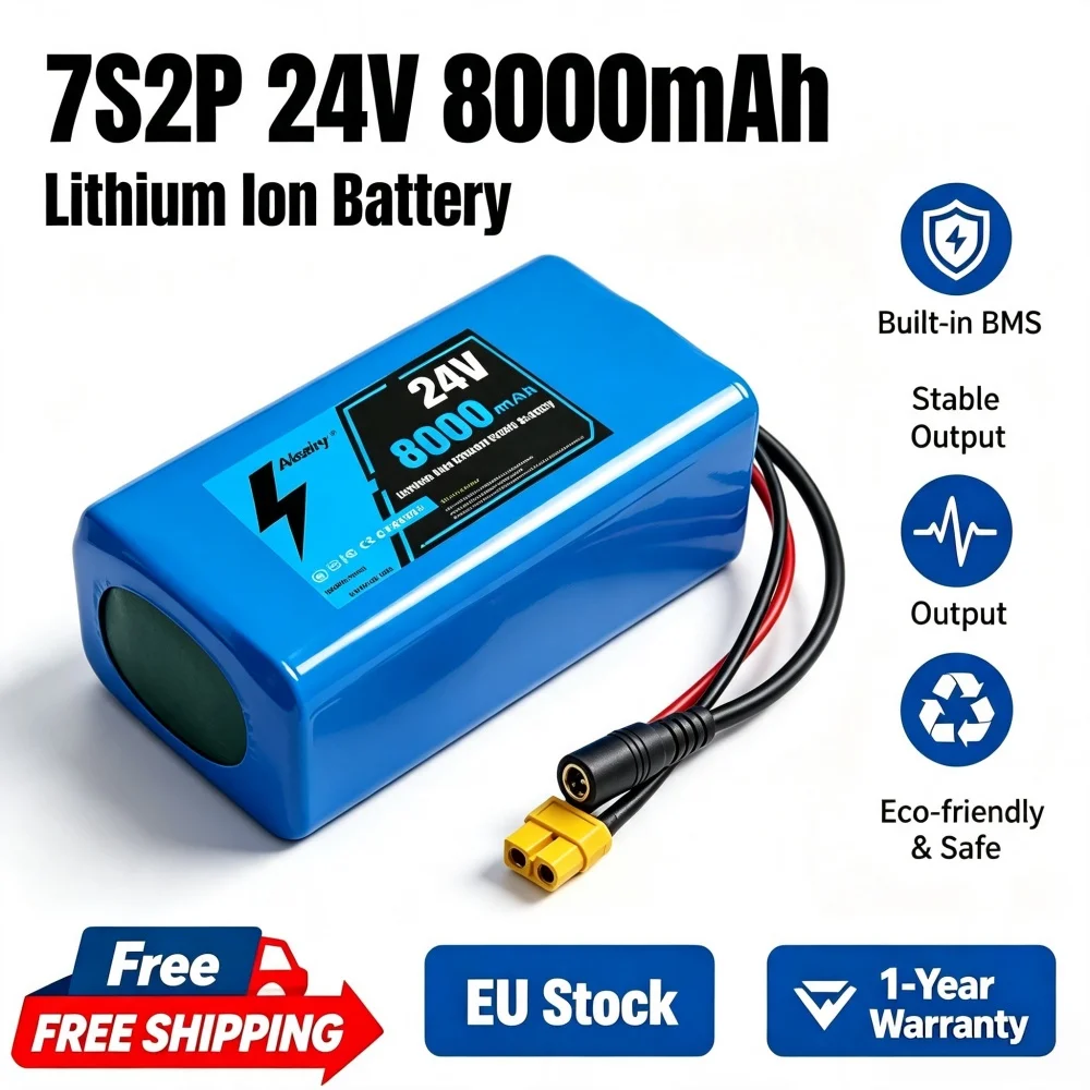 24V 8Ah 7S2P 18650 Batteriepack mit BMS – Langstrecken-Upgrade-Ersatz für Elektroroller & faltbare Pendler-E-Bikes (8000mAh)