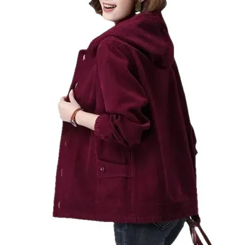 Podzimní a zimní bunda s tlustým fleecovým vzorem, manšestrová, pro volný čas, zeštíhlující, pro maminky středního a staršího věku... - náhled 5