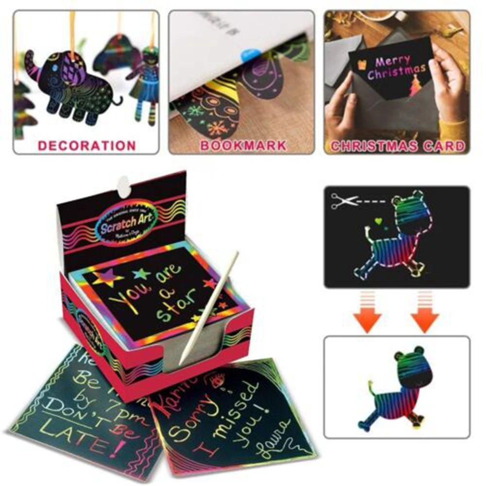 Interesting Colorful Magic Scratch Rainbow Magic Rainbow Scratch Note Pended DIY Drawing Toys