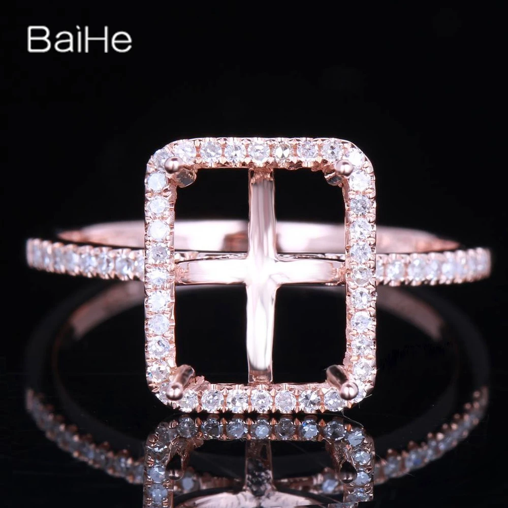 

BAIHE Solid 14K Rose Gold Radiant Cut Wedding Women Office/career Fine Jewelry Elegant unique Semi Mount Ring