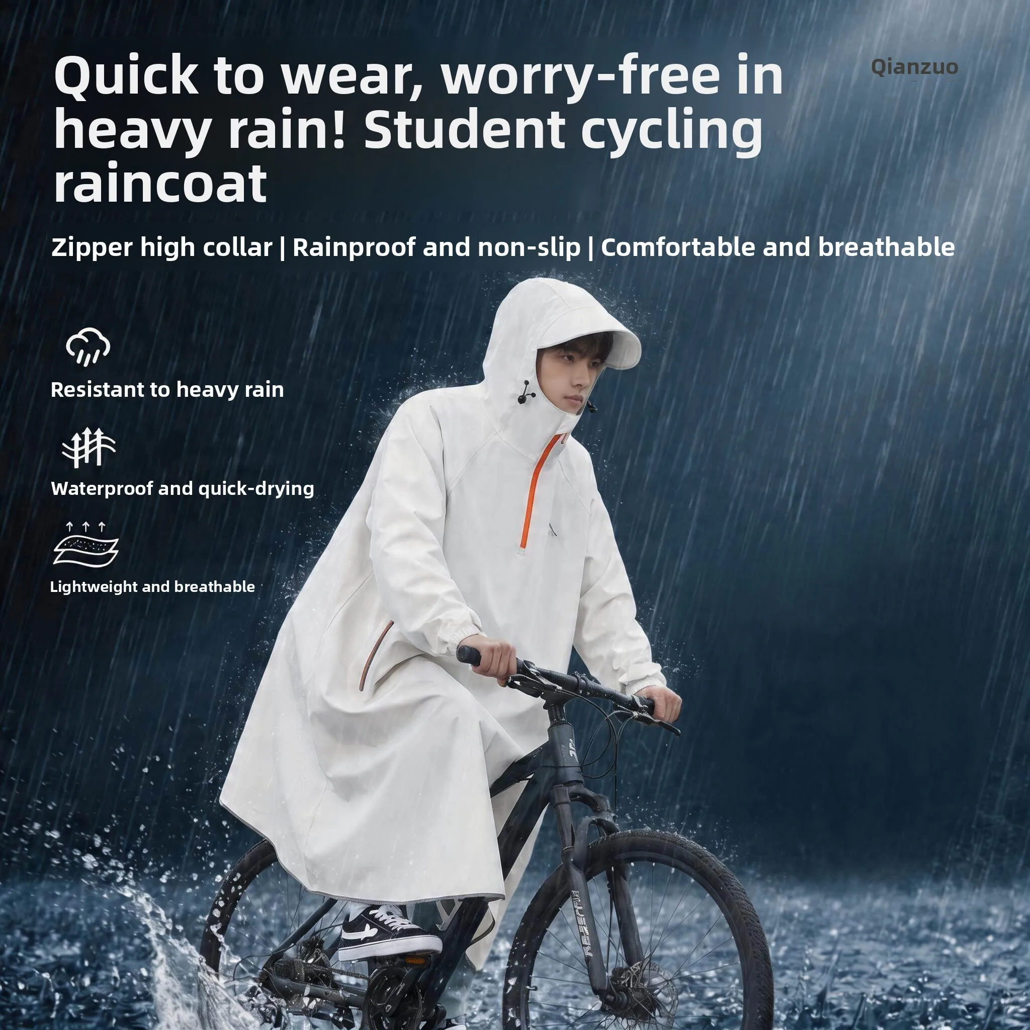 

Long Student Raincoat Convenient Wear And Remove Bicycle Riding Dedicated Person Car Separation Style for School Commuting