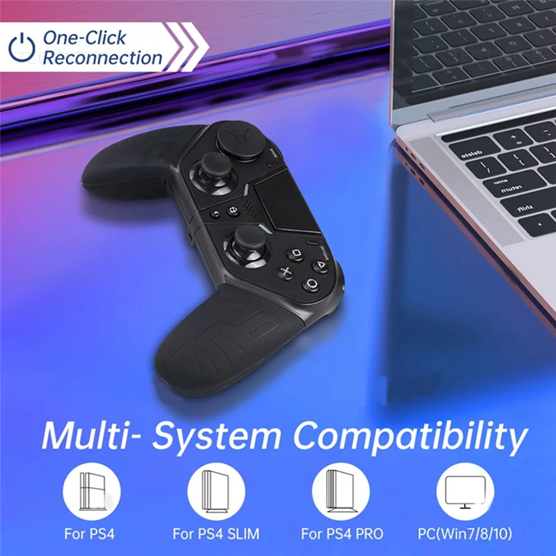 ABKN-وحدة تحكم بلوتوث لاسلكية لوحدة تحكم ألعاب PS4/PS4 Slim/Pro عصا التحكم مع زر توربو قابل للبرمجة متين -Bl
