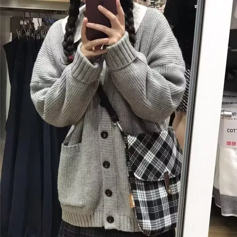 ay Single-Button Sweater Coat Women's Oversize Loose Knitted Outerwear Autumn Winter plus Size Korean Sle Lazy Faion