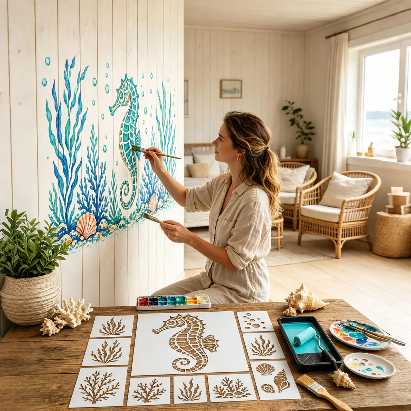 Stencils For Crafts Reusable Sea Animal Reusable Mural Drawing Template Sea Fish Stencil For Rock Cake Decorating Card Making