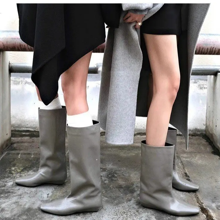 Mid length boots for women 2026 Spring and Autumn new Korean version simple square toe versatile knight boots for women