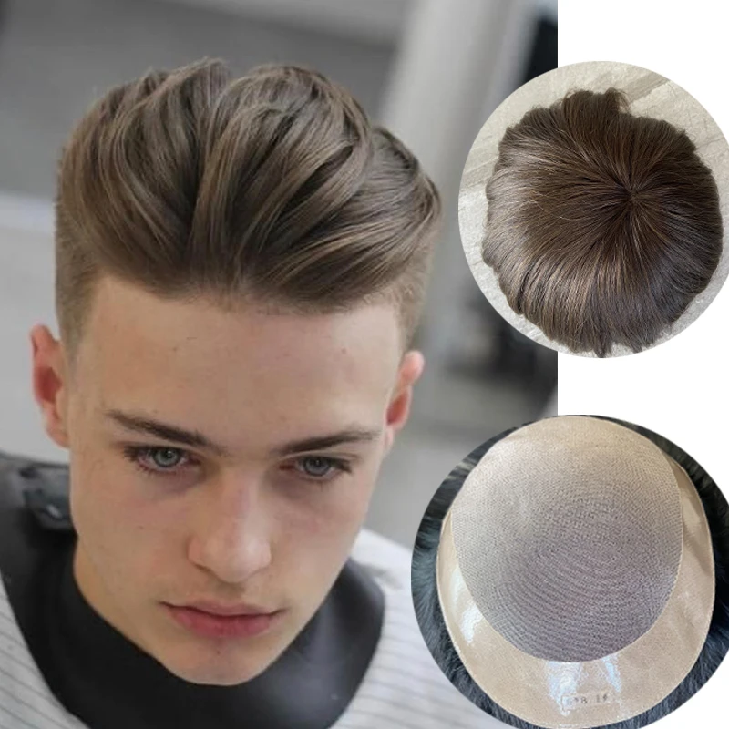 

# 2, коричневый, черный, 100% человеческие волосы, мужской парик-парик, прочный моно кружево и невидимый ПУ, мужская прическа, капиллярный протез, система париков